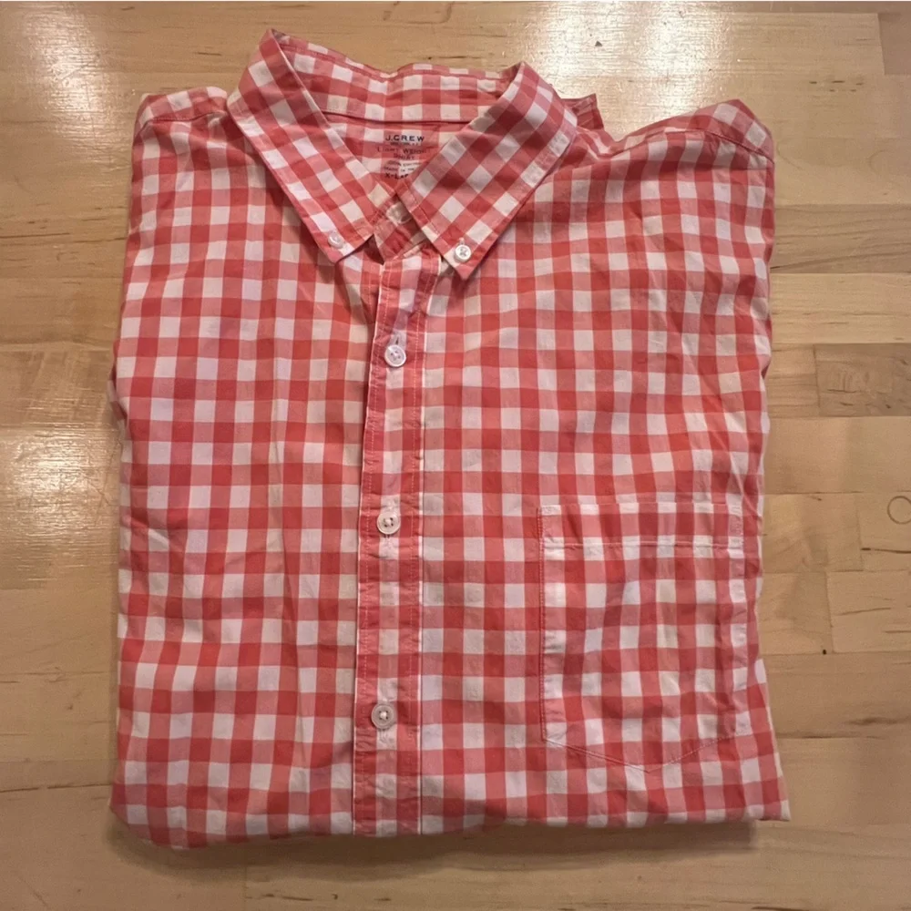 ✅ J‎. Crew XL Cotton lightweight Plaid checkered Long Sleeve Button Down Shirt